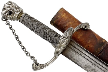 Rare 17th C. Dutch War Sword with Fine Chiseled Steel Mounts & Pierced Guard in Pappenheimer Style,