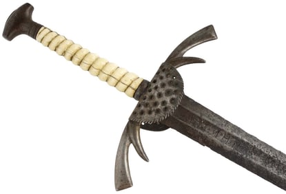 Rare 16th C. German Knight Broad Sword with Very Fine Original Grip.  Double-edged Blade Bearing