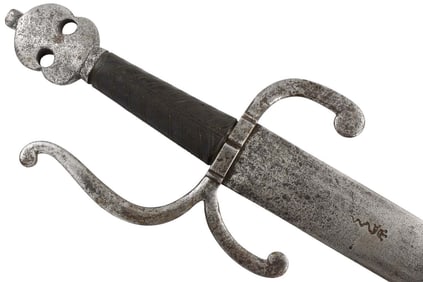 Rare 16th C. Italian Broad Sword with Distinctive Crowned Snake Maker Mark, Robust Double-edged