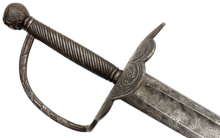 Unusual Large Italian Broad Sword with Chiseled Steel Hilt Featuring Awesome Lion Head Pommel. Broad