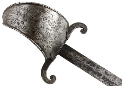 Unusual Italian Crab-Claw Rapier Sword with Sail Guard Engraved with Decorations, Strong