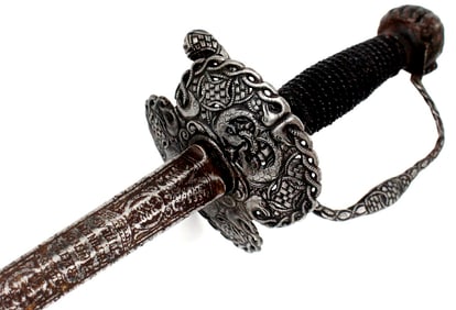 Very Rare 17th C. French or Italian Nobleman's Chiseled Steel Mounted NUBIAN HEAD Rapier Sword.