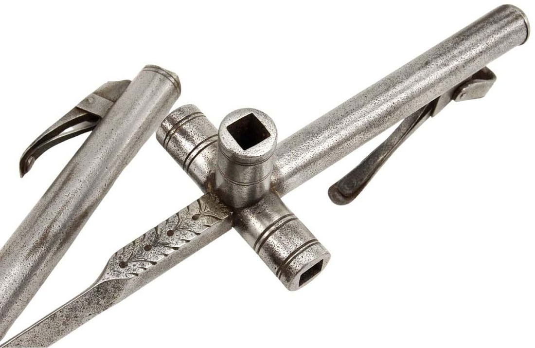 Unique 17th C. Italian Large Military Stiletto Dagger with Wheellock Pistol/Rifle Winding Keys &: FOR MORE DETAILED PHOTOS, PLEASE VISIT LOT LISTING Unique