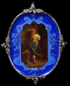 Gorgeous Antique 19th C. Porcelain Plaque Painting of a 16th-17th C. Spanish Moorish Prison Guard