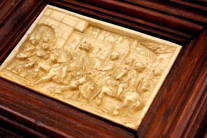 Early Carved Plaque of French or English King with Soldiers in Armor Returning to Castle from War.