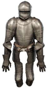 Very Good Antique Complete (Less Greaves & Sabatons) German Suit Of Knights Battle Armor of