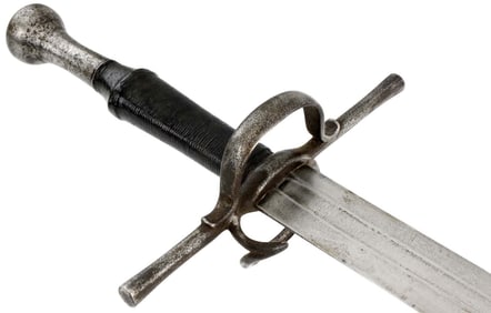 Rare German Landsknecht Hand-and-a-Half BASTARD Sword with Iron Mounts, Broad Blade Marked with