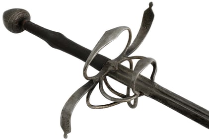 MASSIVE German Swept Hilt Rapier Sword with Early Gothic Type Markings to Very Long Robust Blade.