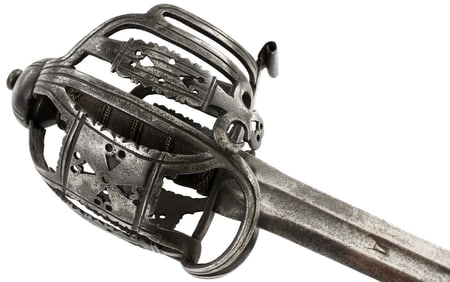 Rare 17th C. Scottish Basket Hilt Broad Sword with GLASGOW School Fluted Bars Guard & Fine Stingray