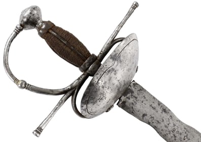 Rare 17th-18th C. Portugal Portuguese Large Rapier Sword with Flamboyant Broad Blade Inscribed