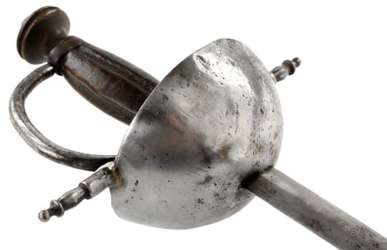 Interesting Early Spanish Colonial Cup-hilt Rapier Sword, Dated 1595 or 1695. Original Carved Wood