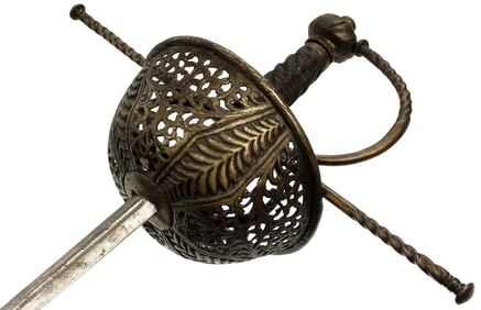 Nice 17th-18th C. Italian or Spanish Colonial Cup-hilt Rapier Sword with Chiseled & Pierced Guard.