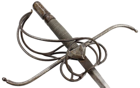 Nice Italian Spanish or French Swept-hilt Rapier Sword with Large Iron Guard, Iron Wire Grip &