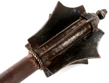 Massive 16th-17th C. Style Polish Hungarian All-steel Battle Mace with Carved Details.