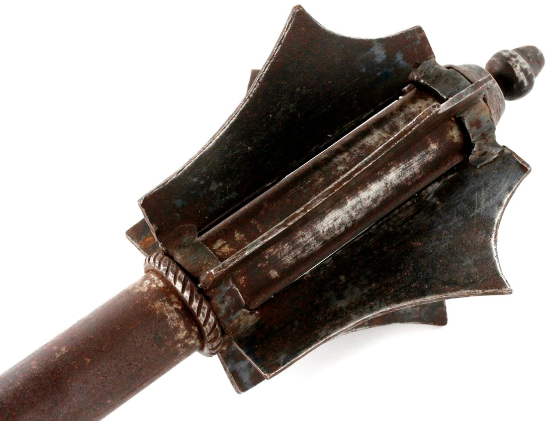 Massive 16th-17th C. Style Polish Hungarian All-steel Battle Mace with Carved Details. (1 of 10)
