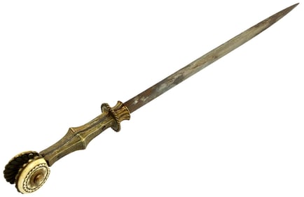 Lovely Antique Spanish or Italian EARED Dagger of Late Medieval era Type, with Chiseled & Gold Gilt