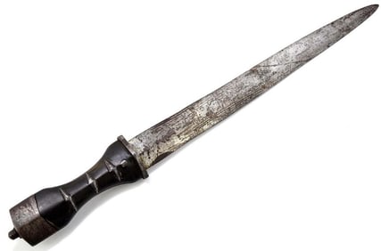 Rare 17th C. Scottish Warrior's Dirk Dagger with Blackwood Grip & Iron Mounts. Diamond Section