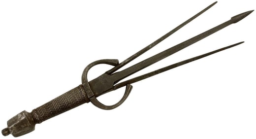 Rare French or Italian Triple-Bladed Left-Hand Dagger of 17th C. Type, Maker Marked Central Blade