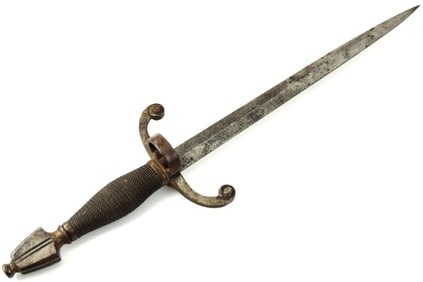 Renaissance era Style French German or Italian Left Hand Dagger with Iron Mounts and Iron Wire Grip.