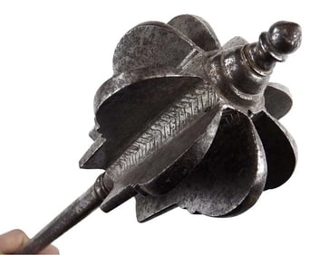 Very Good 17th C. Eastern European Polish Hungarian or Ukrainian All-steel Battle Mace with Massive