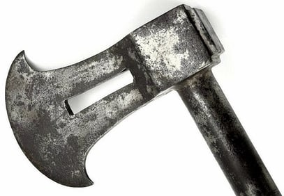 Very Old 16th-17th C. All Steel Fighting Battle Axe / Mace Weapon with Thick Heavy Pierced Blade.