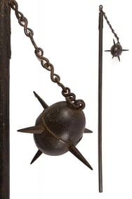 Very Good and Rare Polearm Flail Battle Mace MORGENSTERN with Hardwood Head & Iron Spiked Mounts,