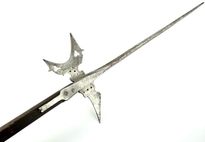 Rare 16th-17th C. German or Swiss HALBERD Polearm, Ax Form Head with Struck Maker's Mark. Full
