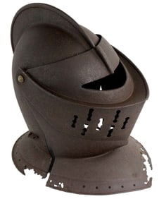 Excavated German or English Knight's Closed BURGONET Helmet with Visor. Heavy oxidation and losses,