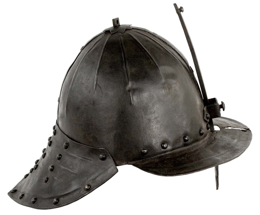 Good 17th C. Dutch or English Cromwellian Civil War era Lobster Tail Trooper's Helmet. (1 of 18)