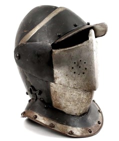 Very Nice Black & White BURGONET Closed Helmet of the German 16th-17th C. Knight Armor Style. Fully