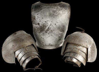 Antique European Knight Suit of Armor Backplate & Pair of PAULDRON & REREBRACE (Shoulder & Upper