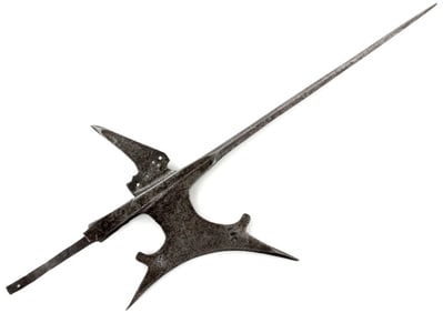 Good Early Swiss or German HALBERD Polearm Head of Axe & long Thrusting Spike Form with Pierced
