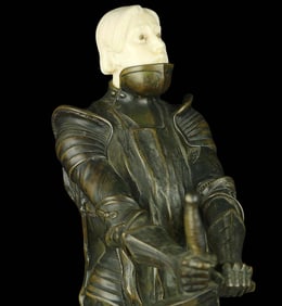 Amazing Antique Bronze Sculpture of a Medieval Knight the Dragon Slayer, with Fine Carved Head of