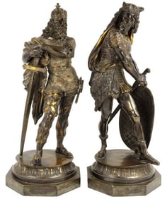 Gorgeous Quality 19th C. French Pair of Large Bronze Sculptures of Two Barbaric era German Kings in