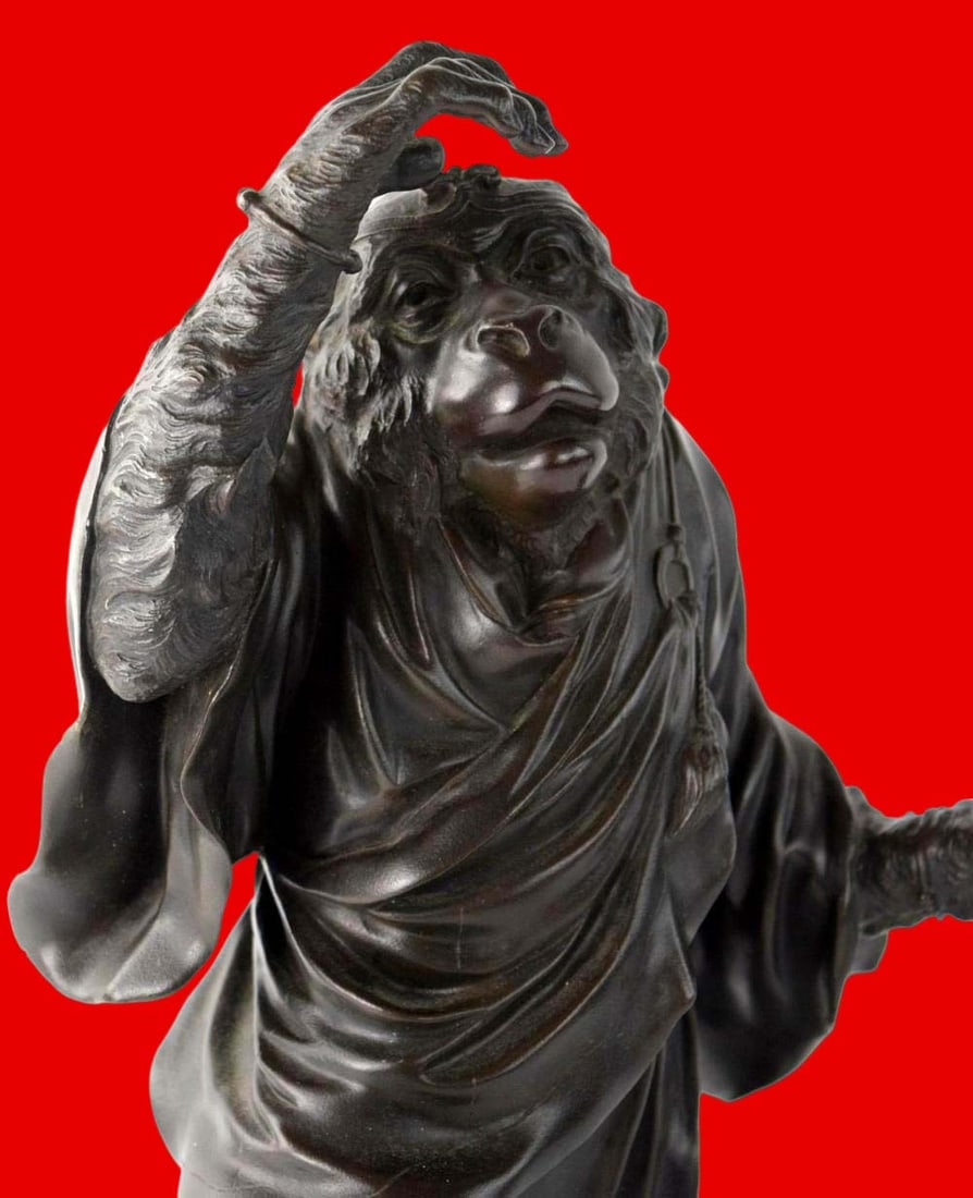A Beautiful Large Japanese 19th Century, Meiji period bronze okimono of a monkey dressed as a (1 of 14)