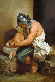 Very Fine Antique 19th C. Porcelain Plaque Painting of a 16th-17th C. English or German Soldier in