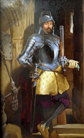 Very Fine Antique 19th Century Porcelain Plaque Painting of a 16th-17th C. Prison or Palace Guard