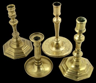 Lot of 4 Antique 18th C. French & English Brass Candlesticks Candle Sticks...