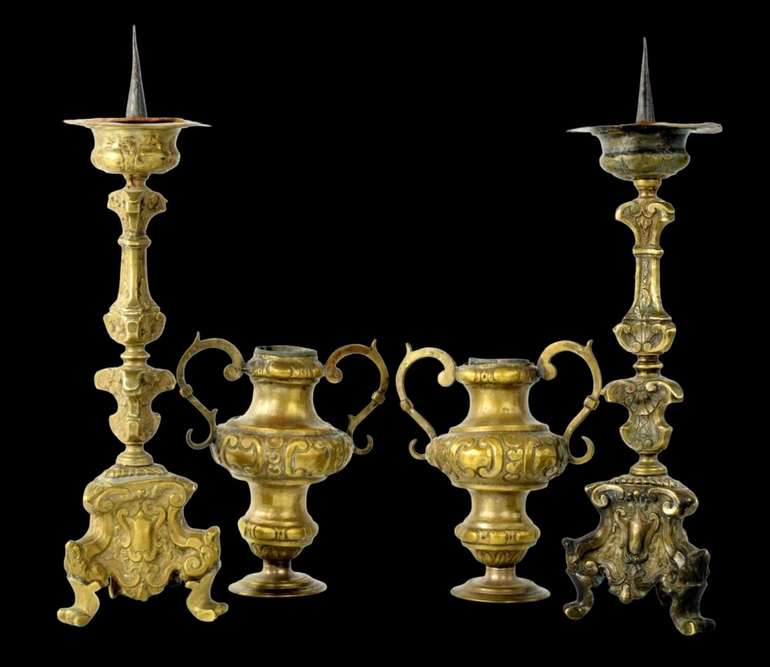 Rare Italian BAROQUE Altar Set with Pricket Candlesticks Candle Sticks Ca. 1675-1700. (1 of 10)