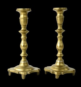 Pair of Antique 18th - early 19th C. Imperial Russian Large Brass Candlesticks Candle Sticks.
