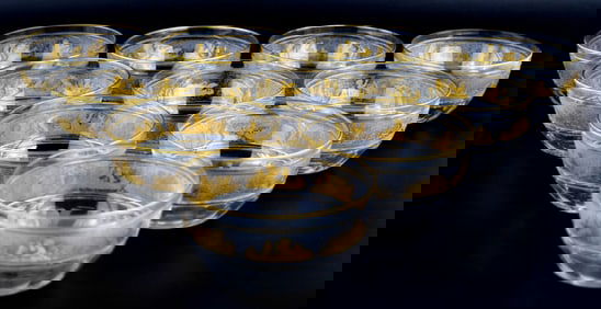 9 Val St Lambert Danse de Flore Gold Crystal Glass Dessert Fruit Bowls
