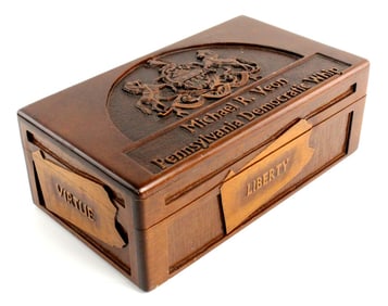 Folk Art Michael R.Veon Carved Humidor Wood Box