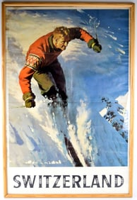 Vintage Switzerland Skiing Travel Poster c.1950s