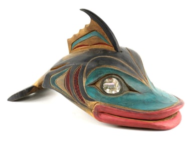 Ivan Otterlifter ( Cyot ) Northwest Coast Carved Wood Abalone Eyes Large Fish