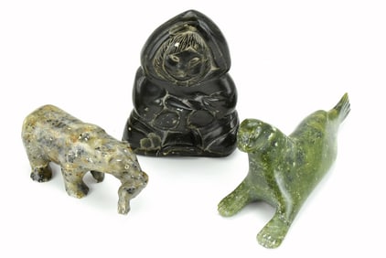 Lot 3 Vintage Canada Eskimo Art Inuit Soapstone Carvings