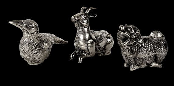 Set 3 Antique Cambodian 900 Silver Betel Nut Boxes