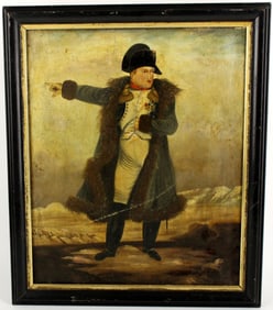Antique Oil On Canvas Napoleon With Dog Painting
