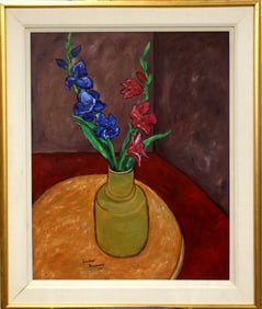 American Romanian Gershon Benjamin Irises In Vase Oil On Board