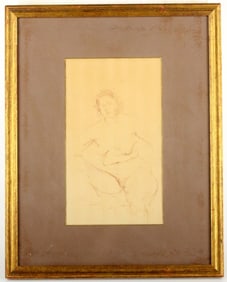 American/Russian Raphael Soyer Seated Nude Painting On Paper