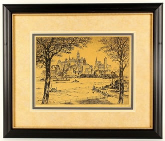 Anton Schutz Original Antique American Etching Metropolis